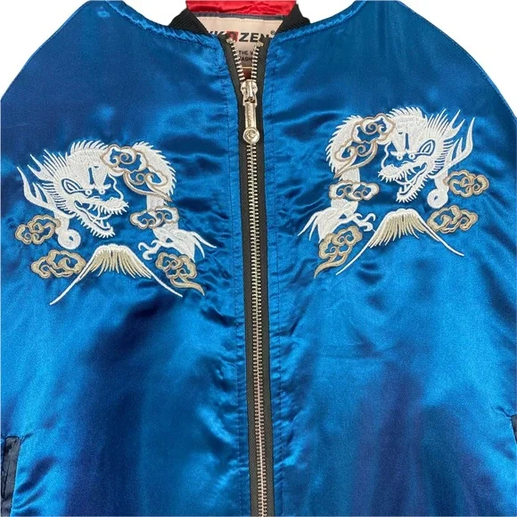 Rare! "SUKAJAN" Dragons and Mt. Fuji VKozen embroidery Bomber Jacket Blu… - Picture 3 of 10